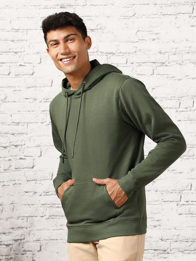 NOBERO Elegant Unisex Olive Green Cotton Solid Plain Hoody Sports Winter Gym Workout Running Travel Trekking Hooded Sweatshirts and Hoodies for Unisex Cotton Winter Casual Wear Without Zipper-XL - Image 3