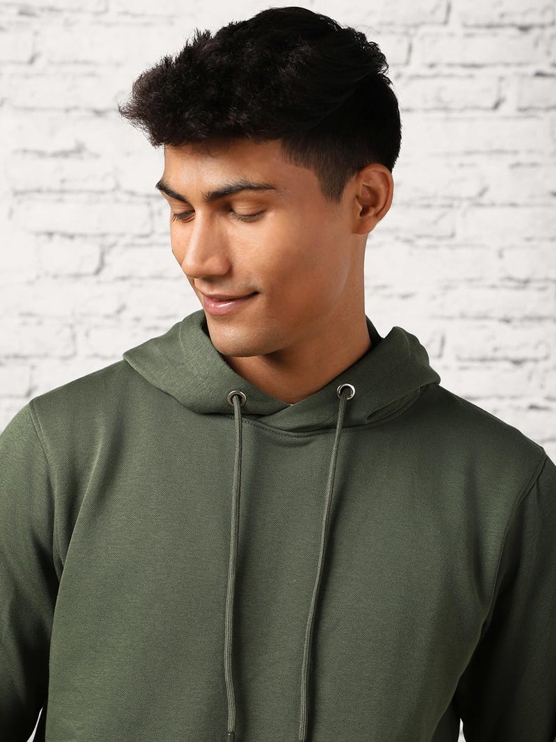 NOBERO Elegant Unisex Olive Green Cotton Solid Plain Hoody Sports Winter Gym Workout Running Travel Trekking Hooded Sweatshirts and Hoodies for Unisex Cotton Winter Casual Wear Without Zipper-XL - Image 5