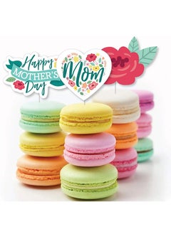 Generic 24 Colorful Floral Happy Mother's Day - Shaped We Love Mom Party cardboard paper cake topper  - Image 1