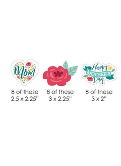 Generic 24 Colorful Floral Happy Mother's Day - Shaped We Love Mom Party cardboard paper cake topper  - Image 2