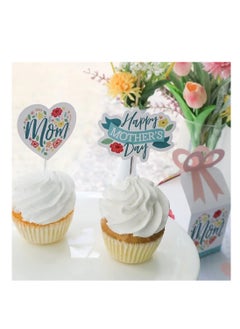 Generic 24 Colorful Floral Happy Mother's Day - Shaped We Love Mom Party cardboard paper cake topper  - Image 3