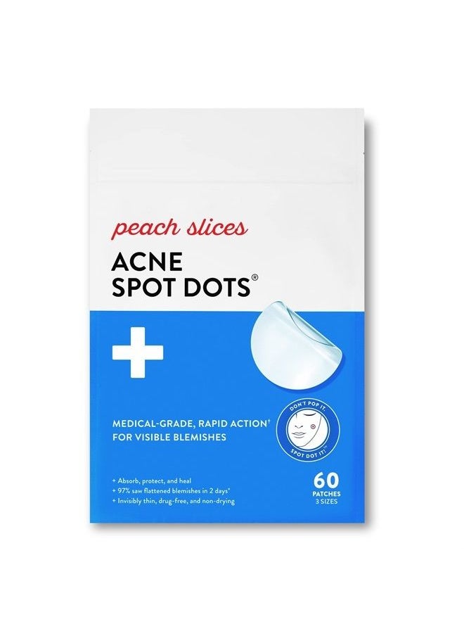 Peach Slices Acne Spot Dots | Clear Hydrocolloid Acne Pimple Patch for Zits and Breakouts | Treats, Drains, and Shrinks Blemishes | Vegan and Cruelty-Free | Three Sizes 7mm, 10mm, 12mm (60 Count)  - Image 1
