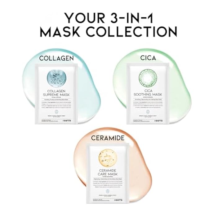 #OOTD Hydrating Soothing Sheet Masks Gift Set for Skincare, Korean Vegan Sheet Mask for Dry, Sensitive Skin, Calming, Smoothing, Brightening, Collagen, Ceramide, Cica, Hyaluronic Acid 30EA - Image 3