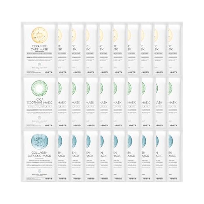 #OOTD Hydrating Soothing Sheet Masks Gift Set for Skincare, Korean Vegan Sheet Mask for Dry, Sensitive Skin, Calming, Smoothing, Brightening, Collagen, Ceramide, Cica, Hyaluronic Acid 30EA - Image 1