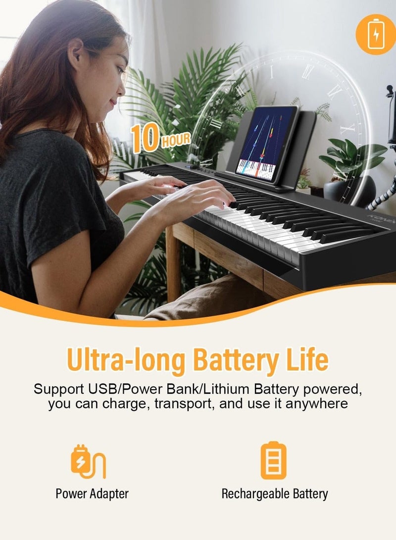 WALALLA Folding Piano Keyboard 88 Key, Full Size Semi Weighted Foldable Piano Keyboard, Bluetooth Portable Electronic Keyboard Piano with Sheet Music Stand, Sustain Pedal and Piano Bag, Black - Image 5