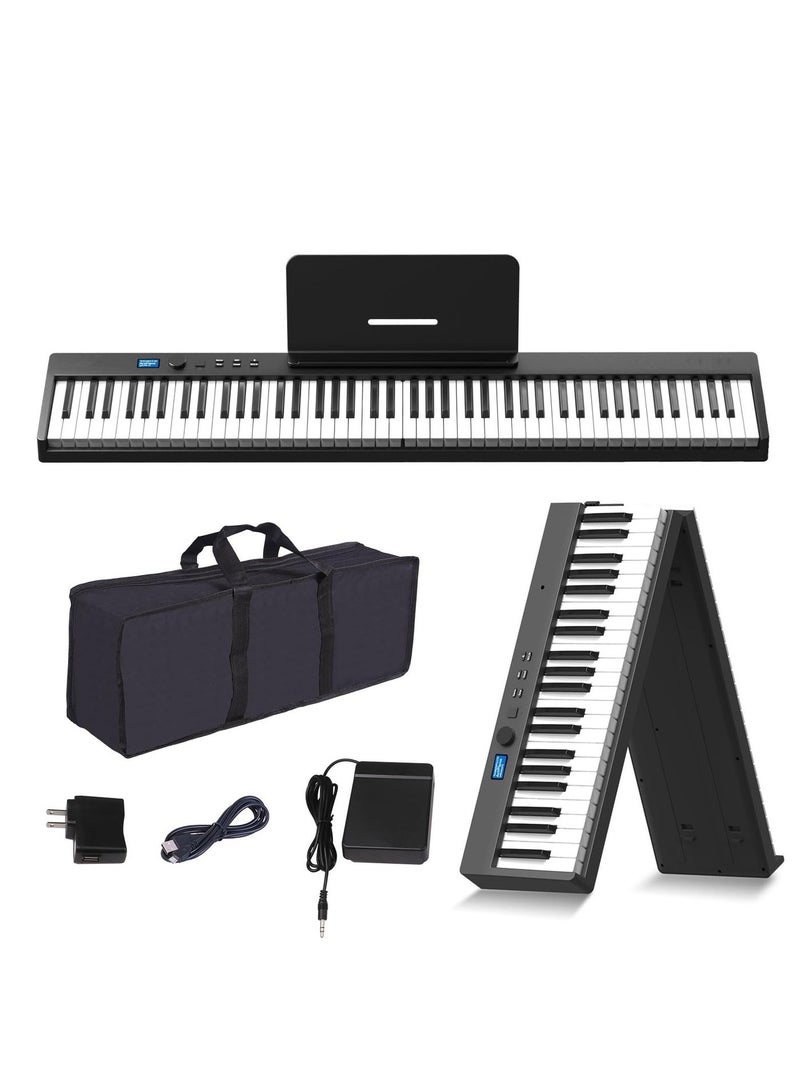 WALALLA Folding Piano Keyboard 88 Key, Full Size Semi Weighted Foldable Piano Keyboard, Bluetooth Portable Electronic Keyboard Piano with Sheet Music Stand, Sustain Pedal and Piano Bag, Black - Image 1
