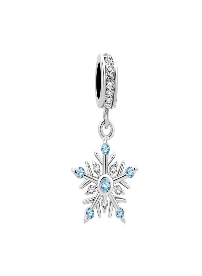 MiiFort Blue Snowflake Charm Compatible with Pandora Charms Bracelets Christmas Santa Xmas Dangle Frozen March Birthstones - Image 1