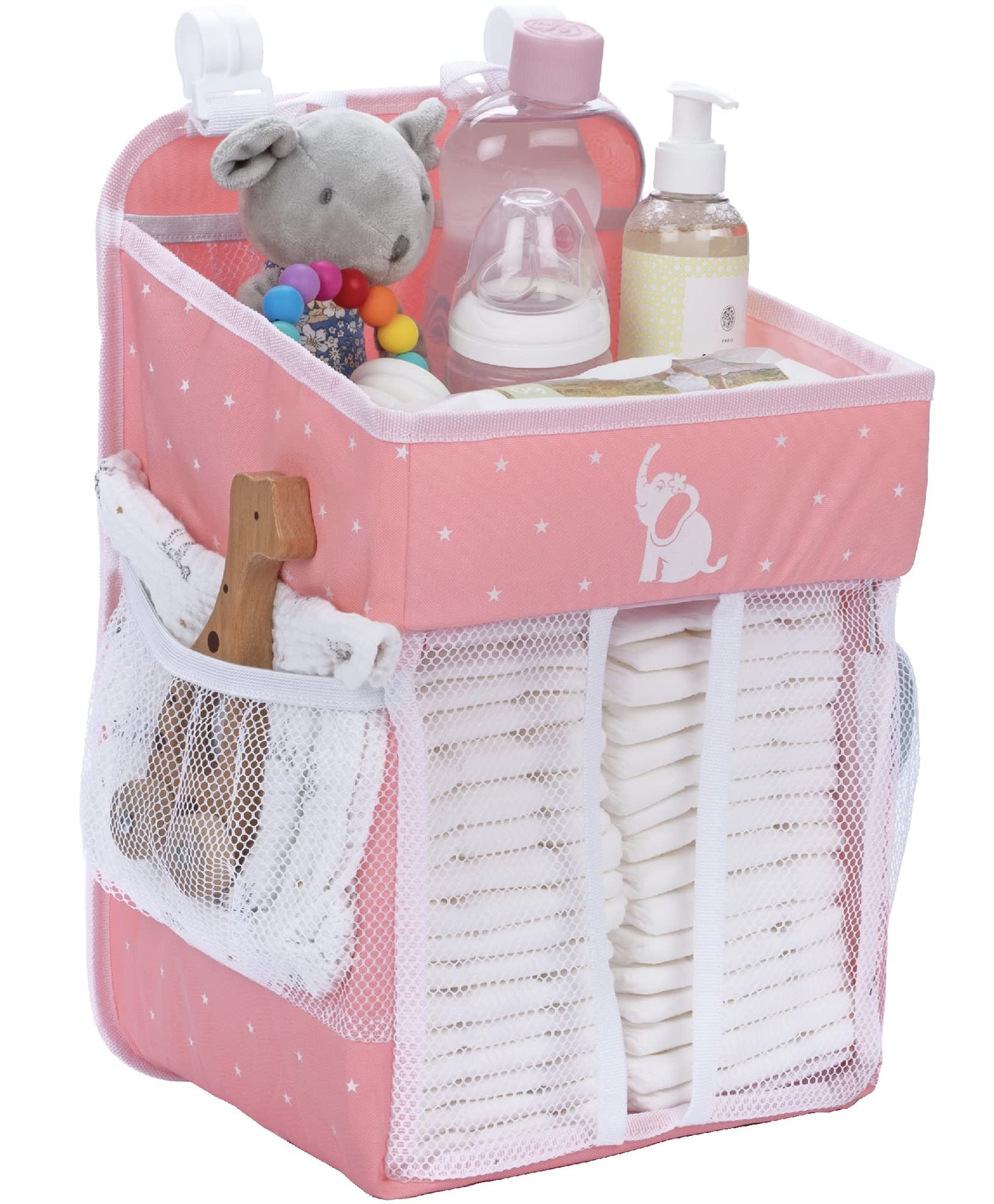 CRADLE STAR Hanging Diaper Caddy Organizer - Baby Shower Gifts for Changing Table - Hold 50+ Diapers - Nursery Baby Essentials for Newborn - Pink - 17x9x9 inches