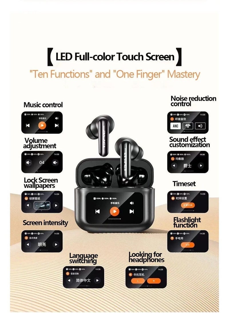 Awei ANC Earbuds with LED Touch Screen | 42dB Noise Cancelling Bluetooth Earbuds | Hi-Fi Stereo Sound | 40H Battery Life | ENC Clear Call Mic | Fast Charging | IPX6 Waterproof | Type C | 1 Year Warranty - Image 3