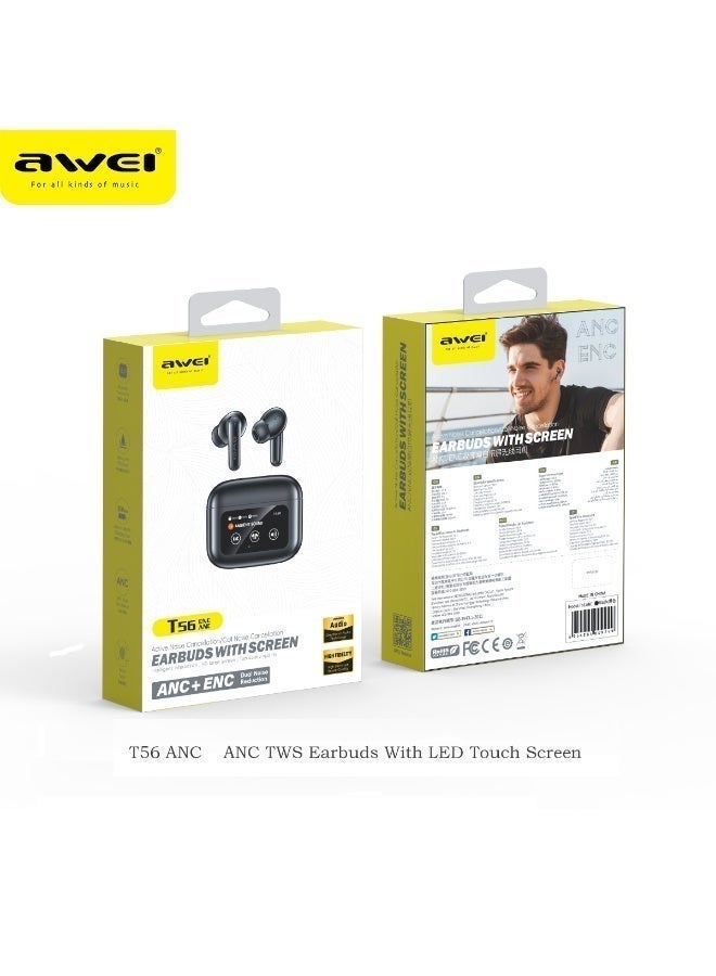 Awei ANC Earbuds with LED Touch Screen | 42dB Noise Cancelling Bluetooth Earbuds | Hi-Fi Stereo Sound | 40H Battery Life | ENC Clear Call Mic | Fast Charging | IPX6 Waterproof | Type C | 1 Year Warranty - Image 5