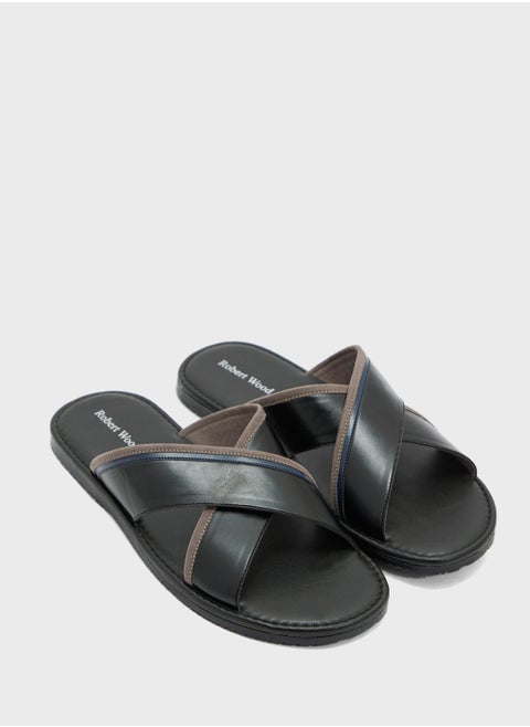 Webbing Detail Cross Strap Sandals