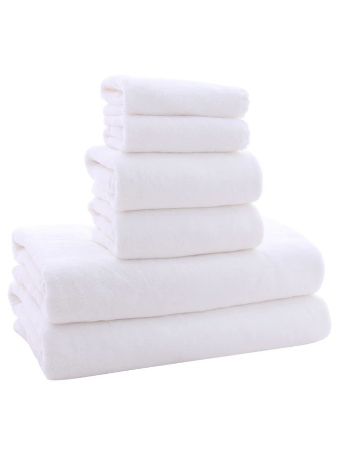 MOONQUEEN Ultra Soft Towel Set - Quick Drying - 2 Bath Towels 2 Hand Towels 2 Washcloths - Microfiber Coral Velvet Highly Absorbent Towel for Bath Fitness, Sports, Yoga, Travel (White, 6 Pieces) - Image 1