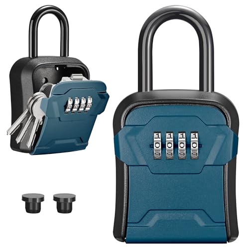 Puroma Lock Box, Key Lock Box Wall Mount & Portable Combination Lockbox with Resettable Code, Security Lockbox for Outside House Keys, Apartment Realtors Spare Keys Storage (1 Pack, Peacock Blue) - Image 1