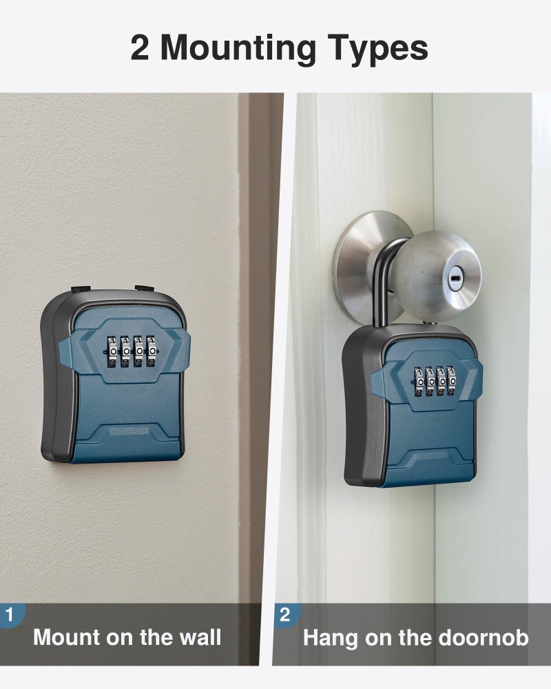 Puroma Lock Box, Key Lock Box Wall Mount & Portable Combination Lockbox with Resettable Code, Security Lockbox for Outside House Keys, Apartment Realtors Spare Keys Storage (1 Pack, Peacock Blue) - Image 3
