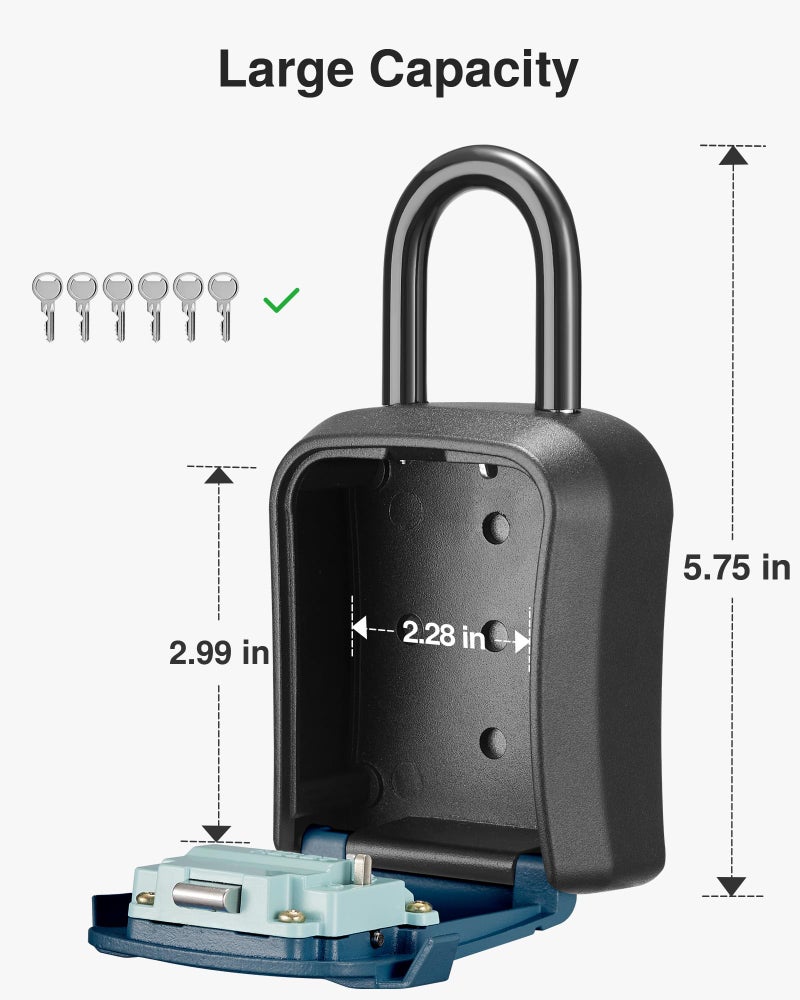 Puroma Lock Box, Key Lock Box Wall Mount & Portable Combination Lockbox with Resettable Code, Security Lockbox for Outside House Keys, Apartment Realtors Spare Keys Storage (1 Pack, Peacock Blue) - Image 4