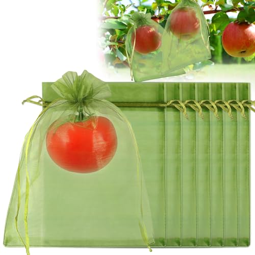Shintop 100Pcs Fruit Protection Bags, 6x9 Inch Green Fruit Tree Netting Cover Drawstring Mesh Tomato Bags Pest Barrier for Apples Mango - Image 1