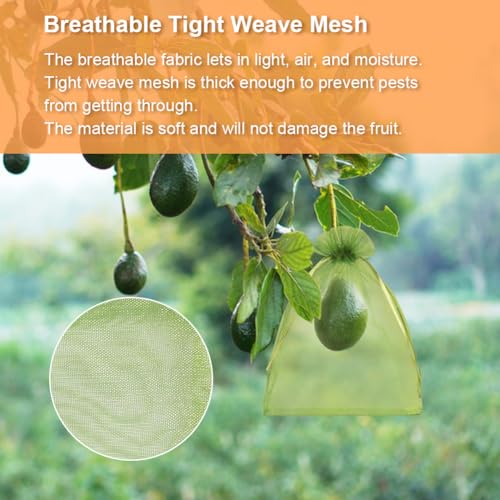 Shintop 100Pcs Fruit Protection Bags, 6x9 Inch Green Fruit Tree Netting Cover Drawstring Mesh Tomato Bags Pest Barrier for Apples Mango - Image 3