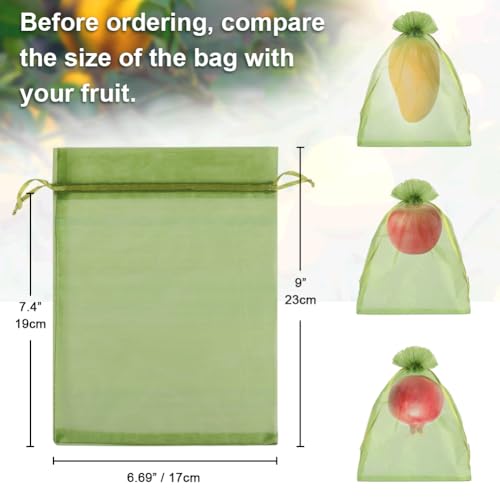 Shintop 100Pcs Fruit Protection Bags, 6x9 Inch Green Fruit Tree Netting Cover Drawstring Mesh Tomato Bags Pest Barrier for Apples Mango - Image 4