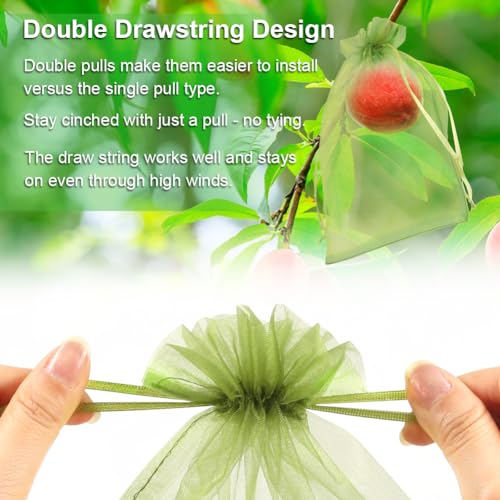 Shintop 100Pcs Fruit Protection Bags, 6x9 Inch Green Fruit Tree Netting Cover Drawstring Mesh Tomato Bags Pest Barrier for Apples Mango - Image 5