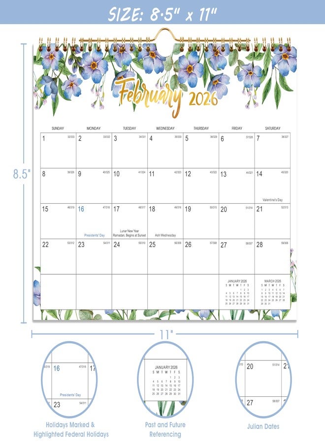 Feteulo 2026 Wall Calendar - Jan 2026 - Dec 2026, 2026 Calendar, 12 Month Hanging Wall Calendar 2026, 11" x 8.5", Sturdy Spiral Binding, Julian Dates, Large Block, Thick Paper, Perfect for Organizing - Image 3