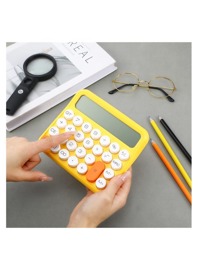 Calculator, Mechanical Switch Calculator, Desktop Standard 12 Digit Large LCD Display Big Button Calculator, Basic Office Calculators, with Battery, Automatic Sleep (Yellow and White) - Image 5