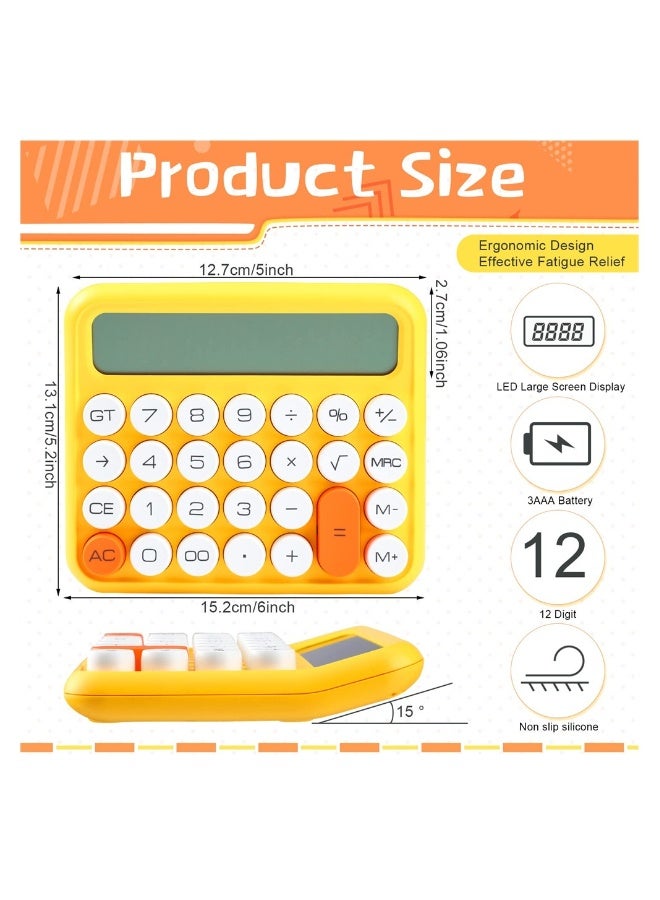 Calculator, Mechanical Switch Calculator, Desktop Standard 12 Digit Large LCD Display Big Button Calculator, Basic Office Calculators, with Battery, Automatic Sleep (Yellow and White) - Image 4