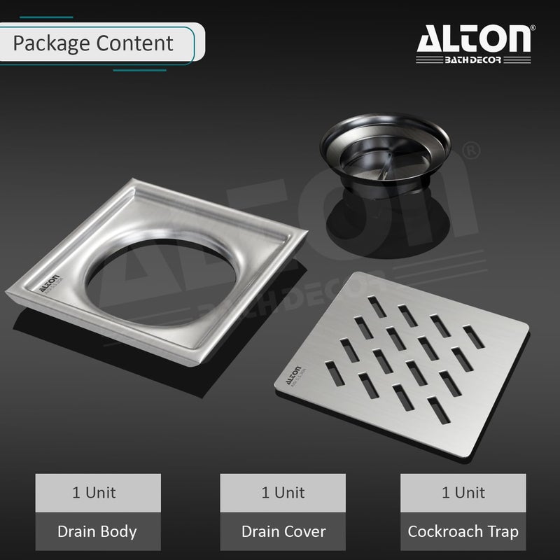Alton ALTON ALD1003 SS304 Grade 5x5 INCH Plain Bathroom Grating Square Floor Drain Jali with ABS Cockroach Trap Matte - Image 4