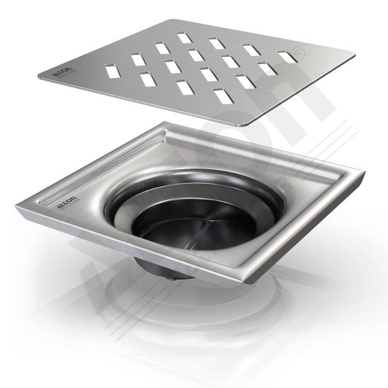 Alton ALTON ALD1003 SS304 Grade 5x5 INCH Plain Bathroom Grating Square Floor Drain Jali with ABS Cockroach Trap Matte - Image 1