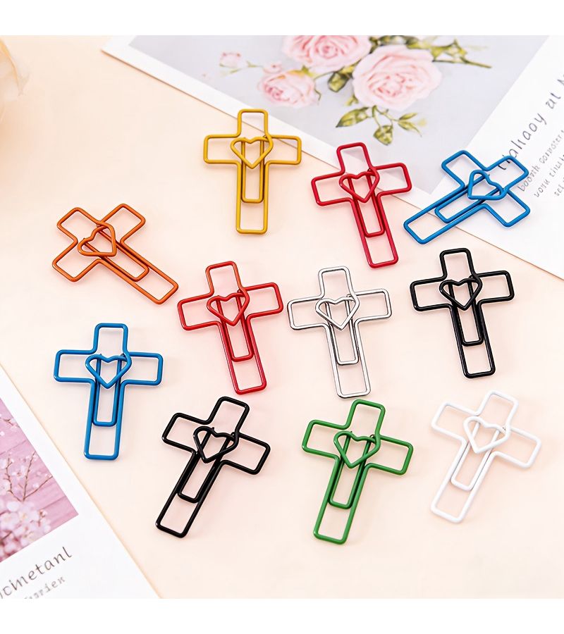 8pcs Polychrome Heart Shaped Cross Paper Clips, Learning And Work Stationery Bookmark Clips, Easter Egg Filler Items, Gifts For Valentine's Day, Teachers' Day, Women's Day, Mother's Day - Image 2