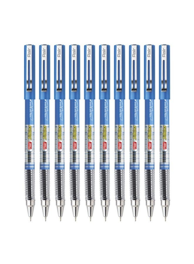Flair FLAIR Silkina 0.7mm Ball Pen Wallet Pack | Textured At Grip For Better Hold | Smooth Ink Flow System, Lightweight Body | Longer Writing Length | Blue Ink, Pack of 10 Pens  - Image 2