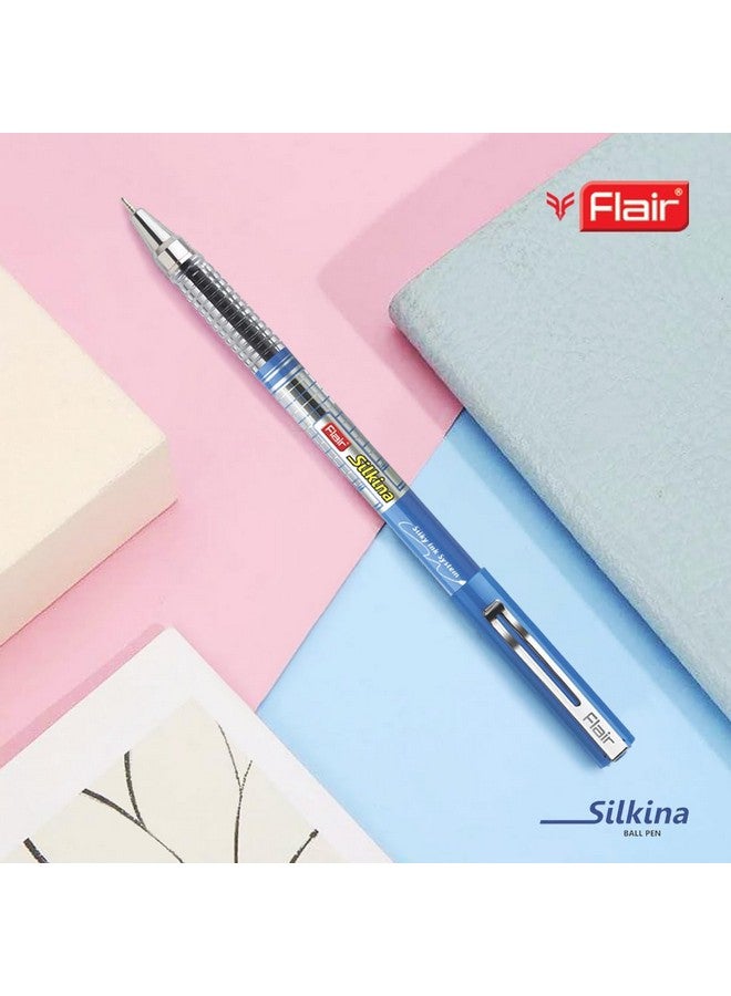 Flair FLAIR Silkina 0.7mm Ball Pen Wallet Pack | Textured At Grip For Better Hold | Smooth Ink Flow System, Lightweight Body | Longer Writing Length | Blue Ink, Pack of 10 Pens  - Image 4