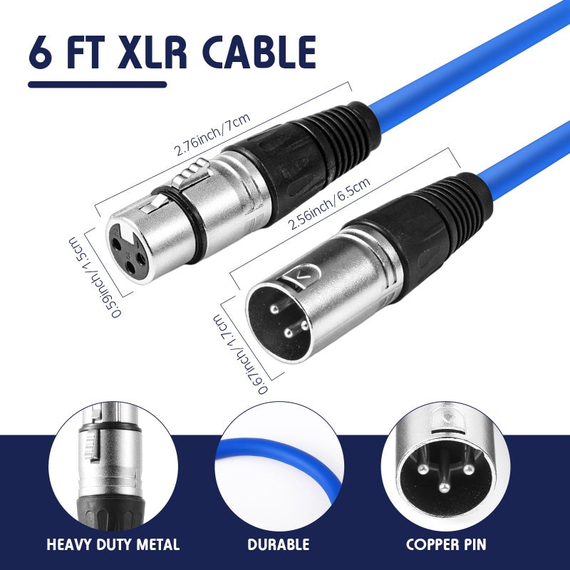Copkim 10 Pack XLR 6 ft Mixed Color Cables 3 Pins Balanced Rainbow Microphone Mic Cable Male to Female Mic Cable for Microphone, Mixer, Recording Studio, Podcast - Image 2
