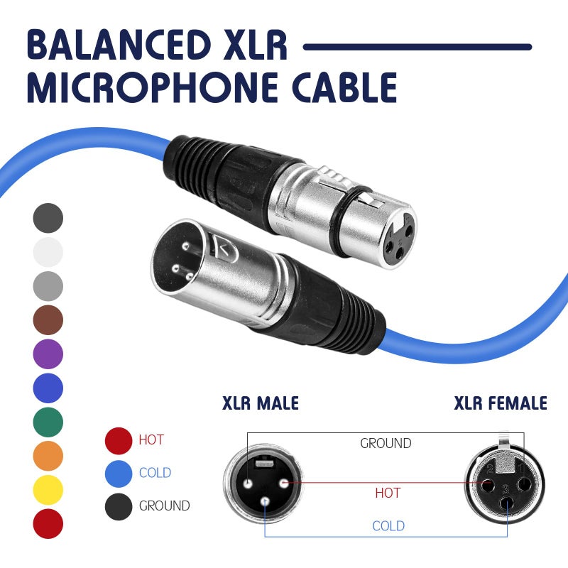 Copkim 10 Pack XLR 6 ft Mixed Color Cables 3 Pins Balanced Rainbow Microphone Mic Cable Male to Female Mic Cable for Microphone, Mixer, Recording Studio, Podcast - Image 3