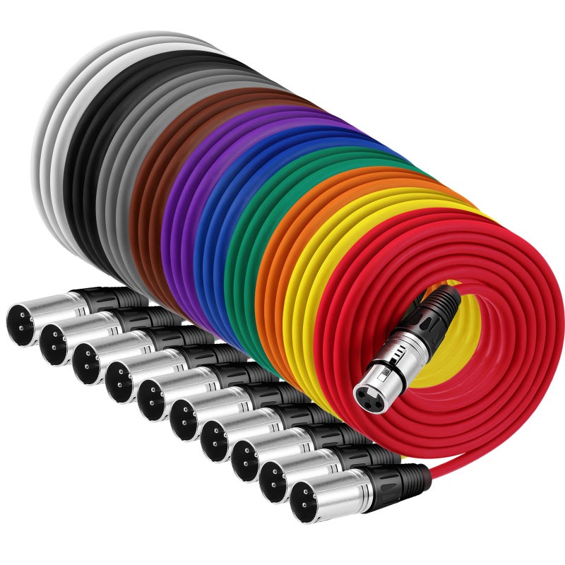 Copkim 10 Pack XLR 6 ft Mixed Color Cables 3 Pins Balanced Rainbow Microphone Mic Cable Male to Female Mic Cable for Microphone, Mixer, Recording Studio, Podcast - Image 1