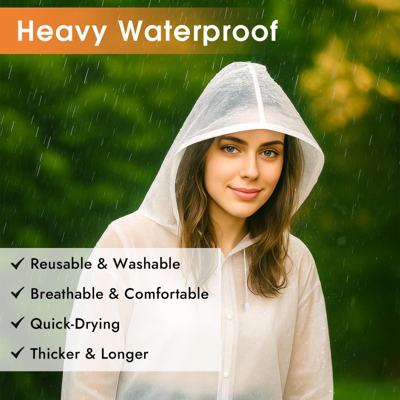 Okxiri 2 Pack Rain Coat, Rain Poncho, Ponchos Family Pack, Raincoat, Clear Rain Jacket for Adults with Drawstring Hood for Women, Men, Camping, Hiking, Travelling, Emergency - Image 5