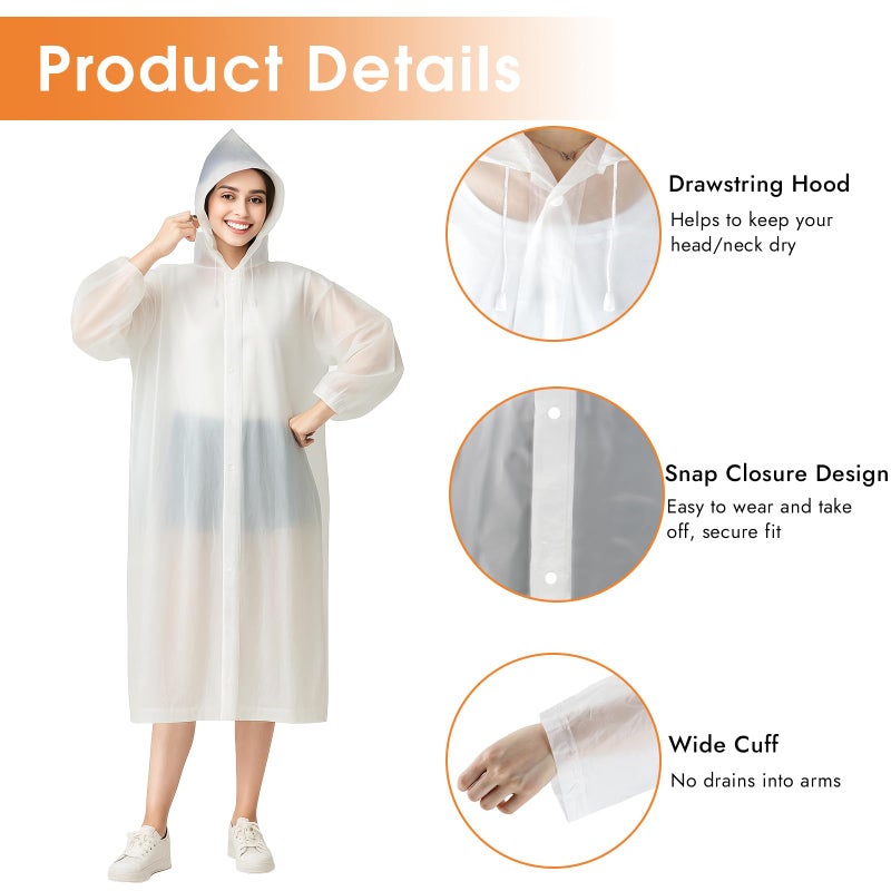 Okxiri 2 Pack Rain Coat, Rain Poncho, Ponchos Family Pack, Raincoat, Clear Rain Jacket for Adults with Drawstring Hood for Women, Men, Camping, Hiking, Travelling, Emergency - Image 3