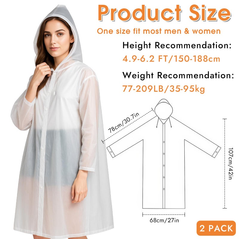 Okxiri 2 Pack Rain Coat, Rain Poncho, Ponchos Family Pack, Raincoat, Clear Rain Jacket for Adults with Drawstring Hood for Women, Men, Camping, Hiking, Travelling, Emergency - Image 2