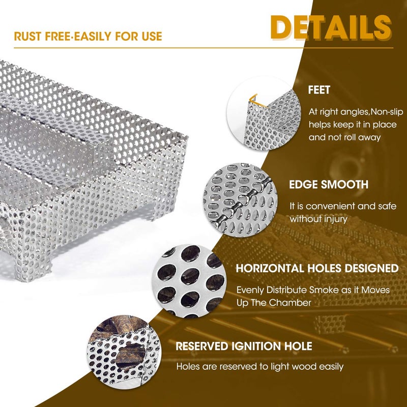 3 BUZZLETT 5" x 8" Pellet Smoker Tray 12 Hours of Billowing Smoke, Smoker Box for Gas Grilling,Cold Smoker Generator for BBQ,like Grill Tube BBQ Smoker Perfect for Hot Cold Meat, Cheese, Fish and Pork Smoking - Image 3