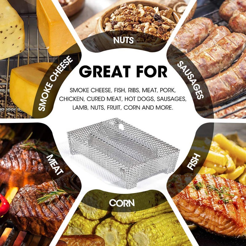 3 BUZZLETT 5" x 8" Pellet Smoker Tray 12 Hours of Billowing Smoke, Smoker Box for Gas Grilling,Cold Smoker Generator for BBQ,like Grill Tube BBQ Smoker Perfect for Hot Cold Meat, Cheese, Fish and Pork Smoking - Image 5