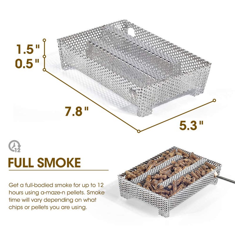3 BUZZLETT 5" x 8" Pellet Smoker Tray 12 Hours of Billowing Smoke, Smoker Box for Gas Grilling,Cold Smoker Generator for BBQ,like Grill Tube BBQ Smoker Perfect for Hot Cold Meat, Cheese, Fish and Pork Smoking - Image 4