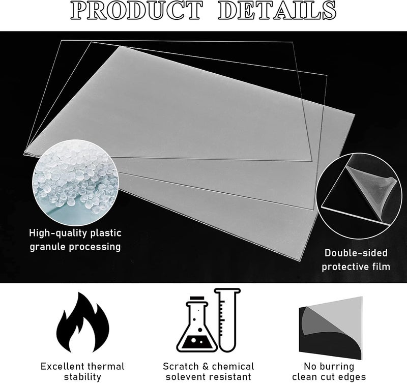 ARS Graphics ARS® 8x12'' Plexiglass Sheets 1/8 inch Thick - 3mm Clear Acrylic Sheets for DIY Projects and Crafts - Image 2