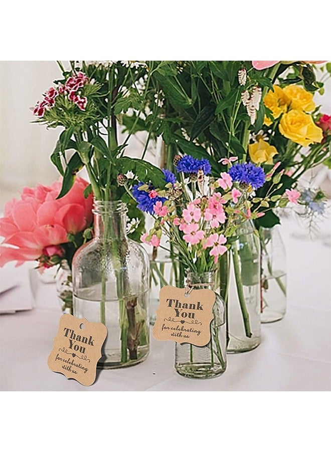 200 قطعة من بطاقات هدايا شكرا لك كرافت بنية اللون مع خيوط ، بطاقة تغليف حبر صديقة للبيئة شفافة ذاتية الصنع ، مجموعة ملصقات ورقية معلقة لتزيين حفلات الزفاف (بني) - Image 4