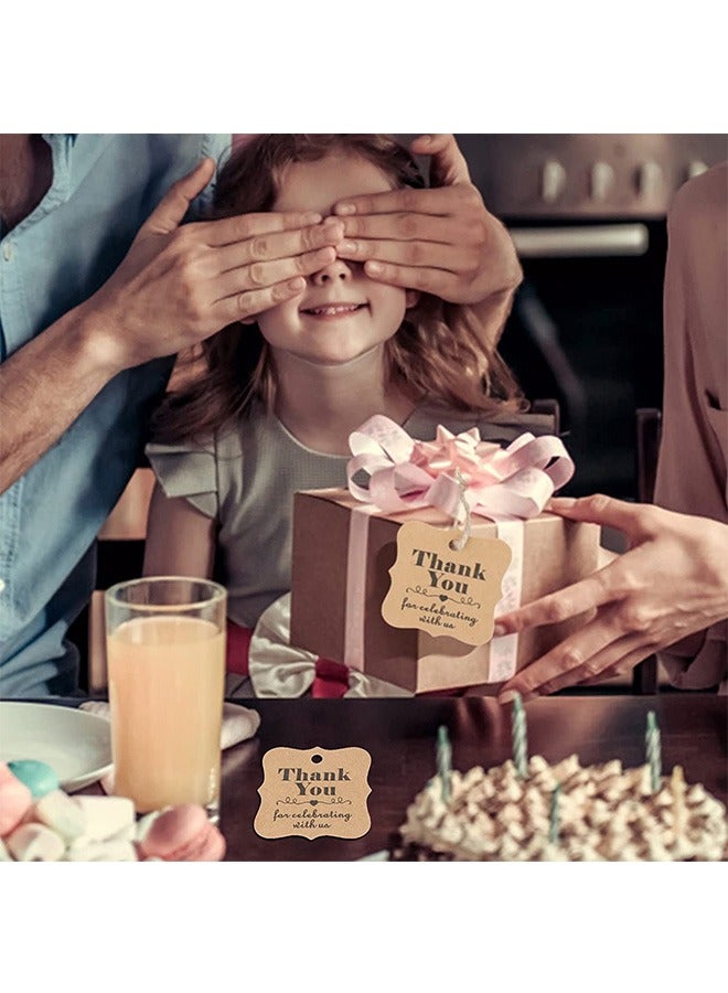 200 قطعة من بطاقات هدايا شكرا لك كرافت بنية اللون مع خيوط ، بطاقة تغليف حبر صديقة للبيئة شفافة ذاتية الصنع ، مجموعة ملصقات ورقية معلقة لتزيين حفلات الزفاف (بني) - Image 5