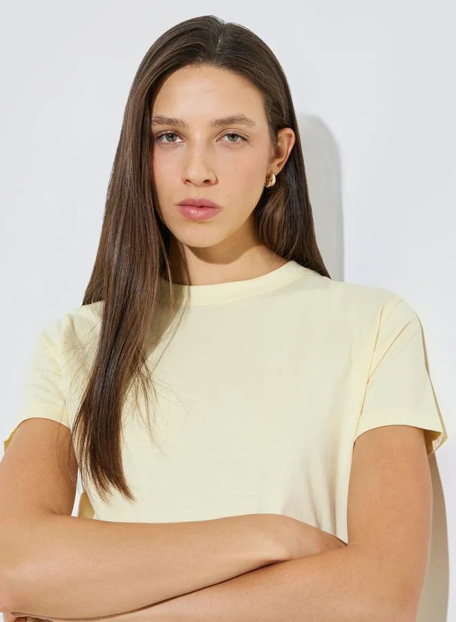 ستايلي Yellow Plain Cotton Regular Fit T-Shirt