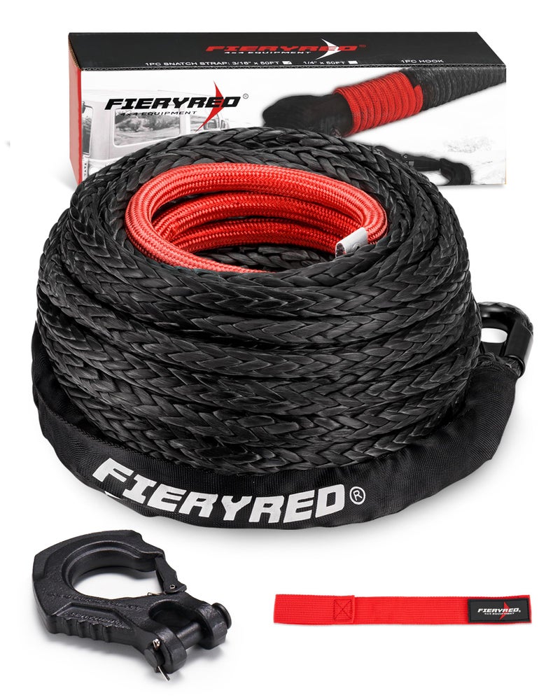 FIERYRED 916inch 76FT 35000LBS Synthetic Winch Rope Cable Kit with Forged Hook and Strap Winch Line Replacement for 950012000LBS Winch 4WD OffRoad Vehicle Jeep Truck SUV