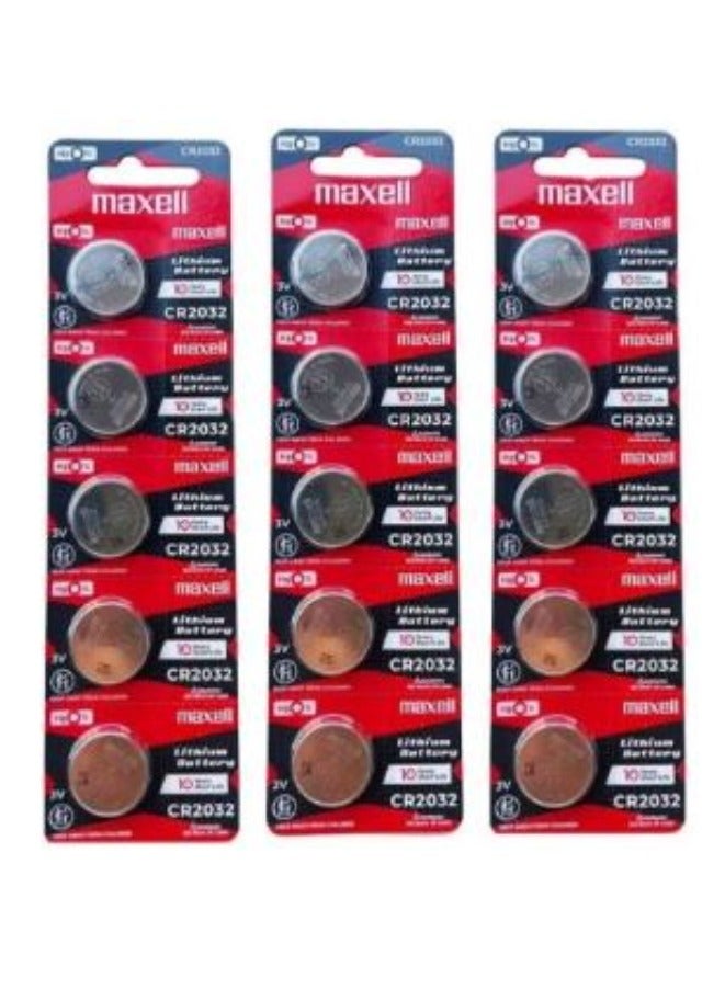 ماكسل 15 قطعة ماكسيل CR2032 بطاريات ليثيوم 3 فولت يابانية