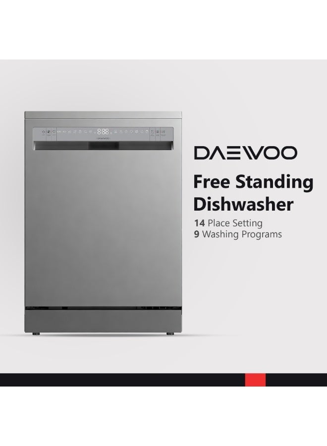 DAEWOO Dishwasher Freestanding, 14 Place Setting, 9 Programs with 2 Basket with a Cutlery Tray, Intensive Wash, Glass Care, 90Min, Self Clean, Inverter Motor, Stainless Steel Finish Inox, DW-DD-F1492S - Image 2
