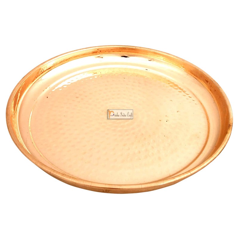 Prisha India Craft Pure Copper Hammered Design Dinner Thali Set, Serveware & Dinnerware, 7 Pieces - Image 4