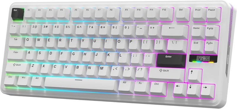 EPOMAKER TH85 QMK/VIA Wireless Gaming Keyboard, BT5.0/2.4GHz/USB-C, Hot Swappable Pre-lubed Custom Creamy Jade Linear Switches, Gasket Creamy Keyboard for PC/Mac/Office/Gaming (White) - Image 1