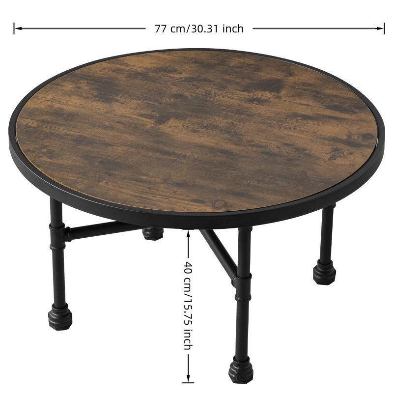 DOFURNILIM Industrial Large Round Wood Coffee Table for Living Room, Modern Farmhouse Center Table with Storage - Circular Wooden Coffee Tables - Image 5